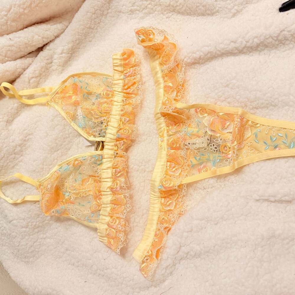 For Love & Lemons Yellow Rose Lingerie Set XL